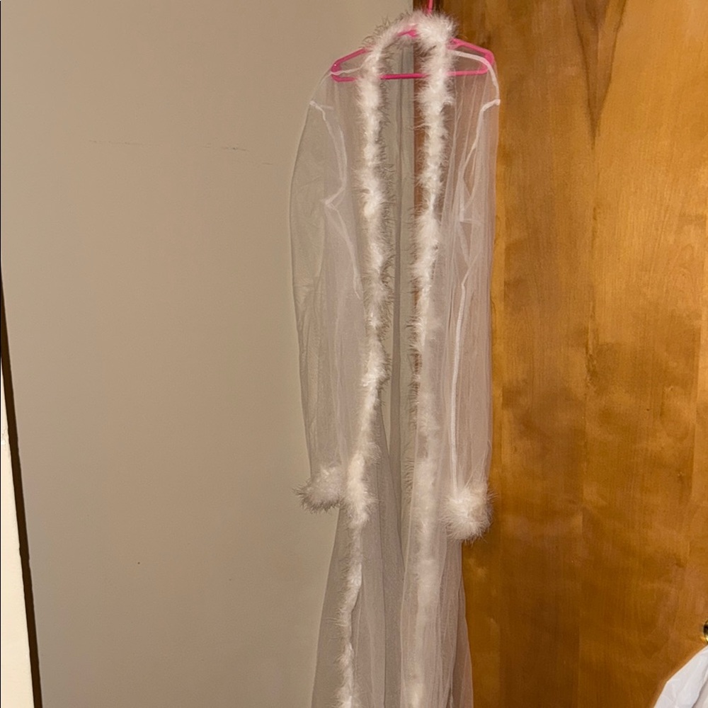 T&J Designs White Sheer Robe with Plush Trim